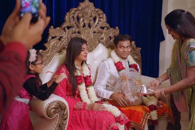 A couple is seen in this undated image from the Netflix series ''Indian Matchmaking'' about arranged marriages (Reuters)