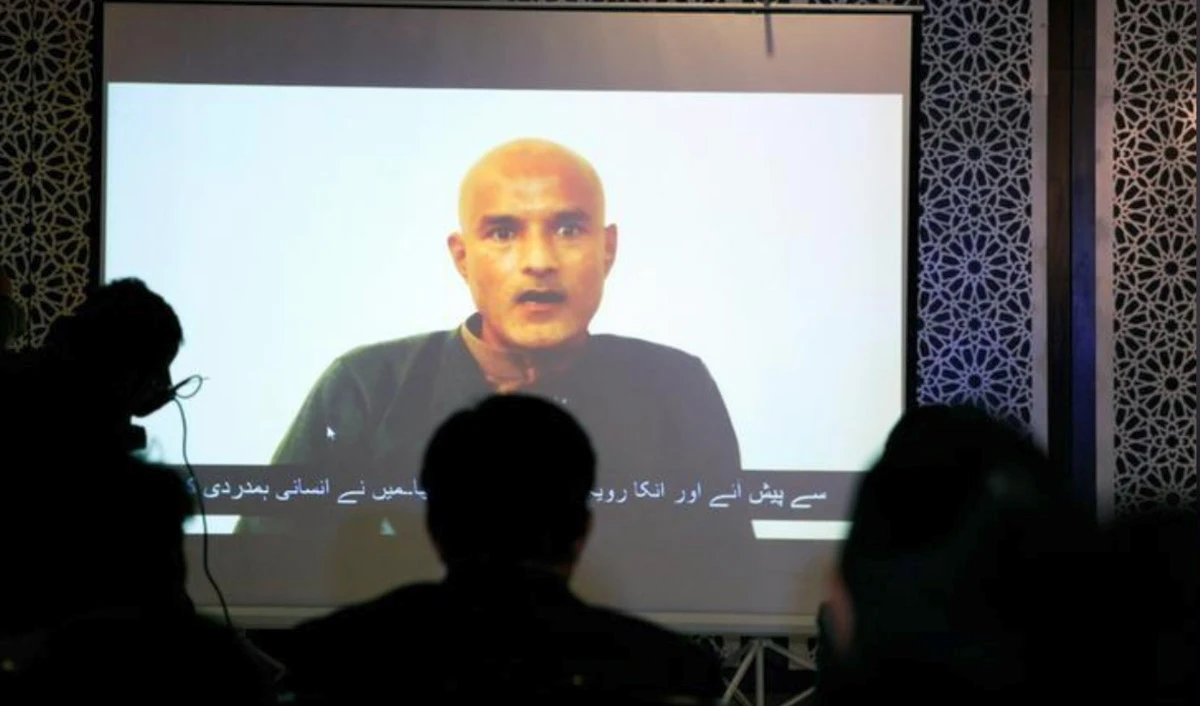 Former Indian navy officer Kulbhushan Sudhir Jadhav is seen on a screen during a news conference at the Ministry of Foreign Affairs in Islamabad on Dec. 25, 2017. (REUTERS/File)