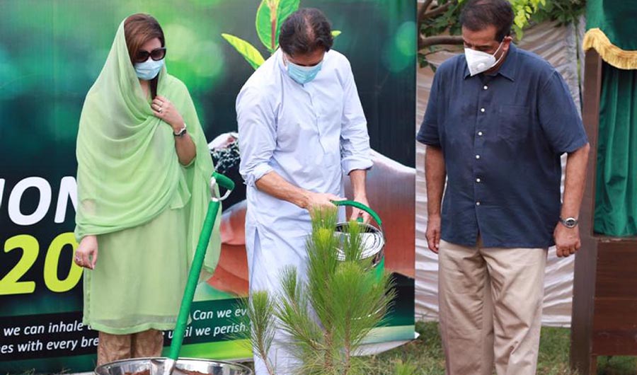 Prime Minister Imran Khan planting a sapling during the plantation drive 2020 on Tiger Force Day in Islamabad on Aug 9, 2020. (PID)
