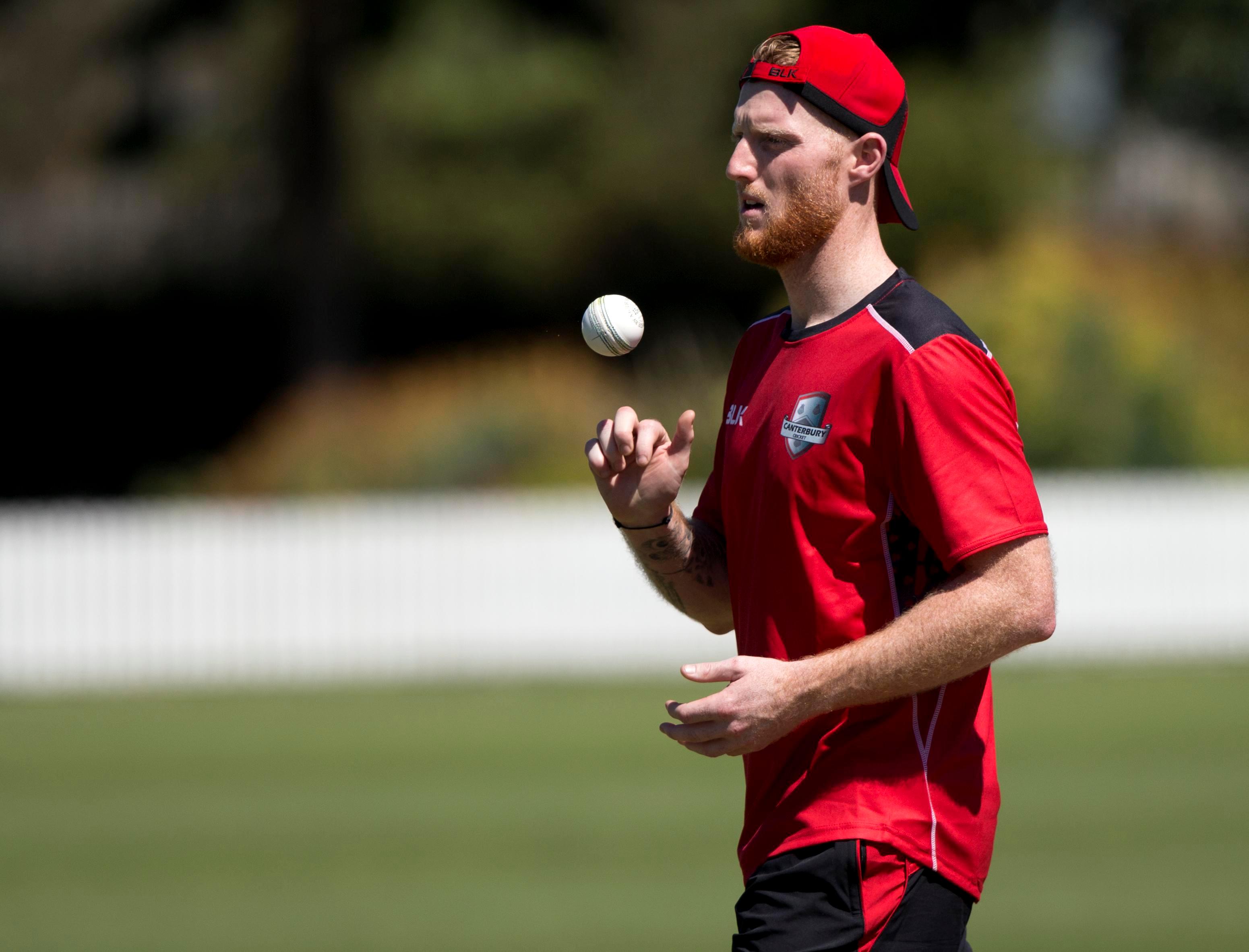 Ben Stokes with ball in hand as he takes to training pitch in Canterbury. (AP)