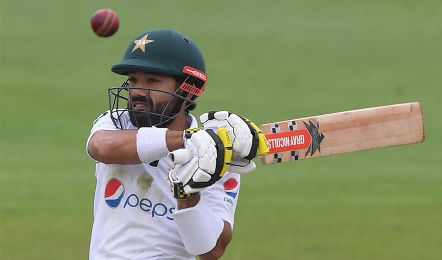 Pakistan's Mohammad Rizwan plays a shot on the second day of the second Test cricket match between England and Pakistan at the Ageas Bowl in Southampton, southwest England on August 14, 2020. (AFP)