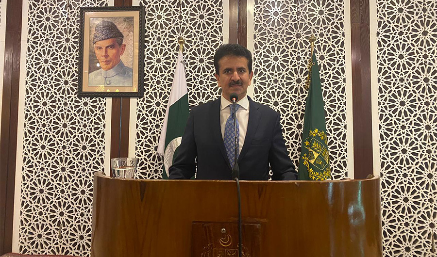 In this photo, DG south Asia, Mr. Zahid Hafeez who took additional charge as spokesperson of foreign office on August 6, 2020 giving weekly media briefing in Islamabad. (Foreign Office)