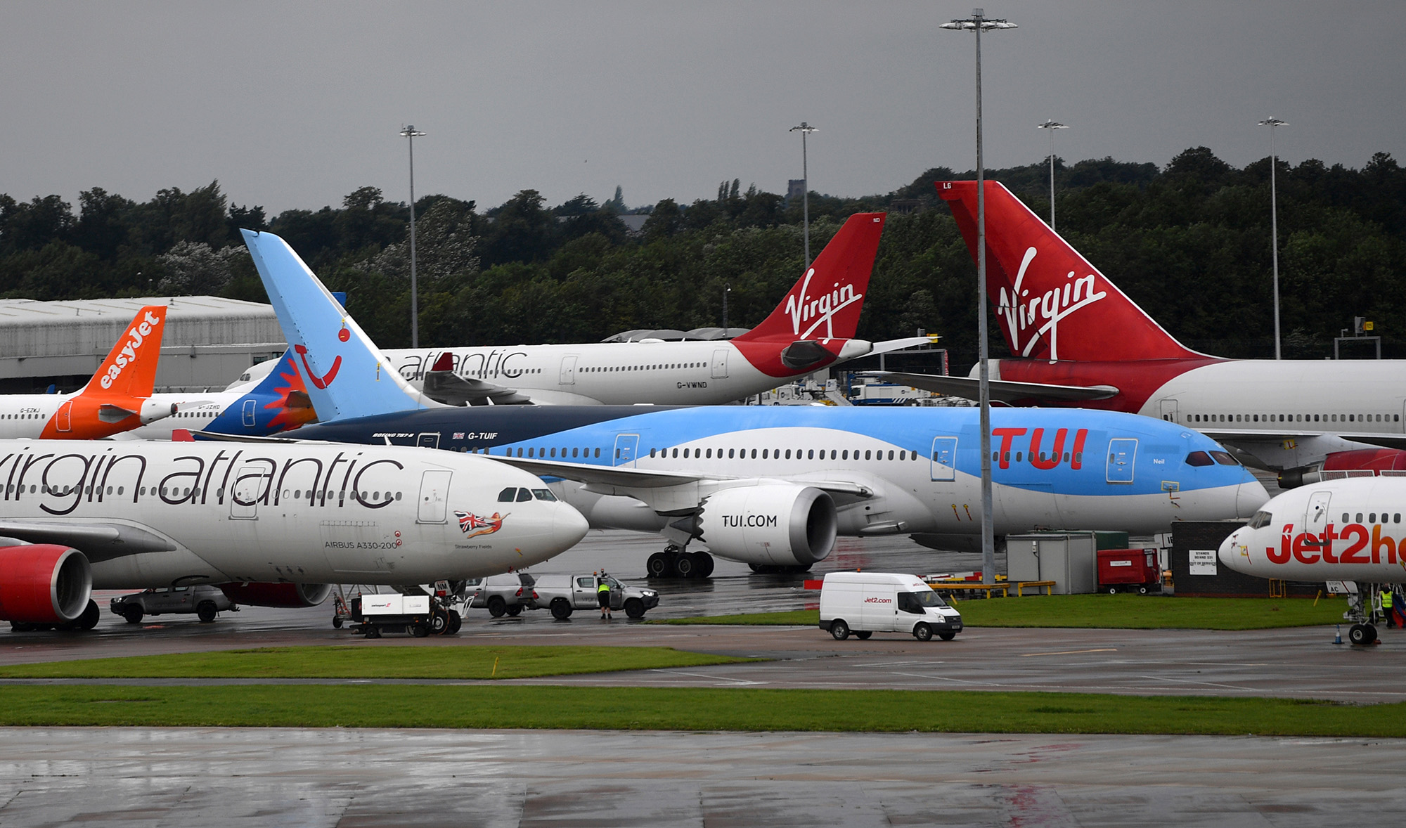 Virgin Atlantic aircraft seen at Manchester Airport in Manchester, north west England on July 27, 2020. (AFP/File)