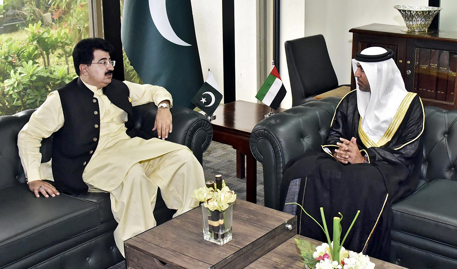 Pakistan Senate chairman Muhammad Sadiq Sanjrani meets UAE ambassador to Pakistan Hamad Obaid Al-Zaabi in Islamabad, Pakistan, on Aug. 31, 2020. (Photo courtesy: Chairman Senate Office)