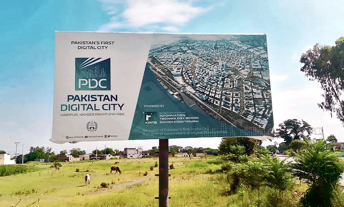 A Pakistan Digital City signboard stands on its construction site in Haripur, Khyber Pakhtunkhwa in this undated photo released by the KP Information Technology Board. (Photo courtesy of KP Information Technology Board via AN)