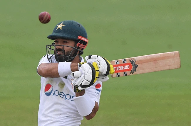 Pakistan's Mohammad Rizwan plays a shot on the second day of the second Test cricket match between England and Pakistan at the Ageas Bowl in Southampton, southwest England on August 14, 2020. (AFP)