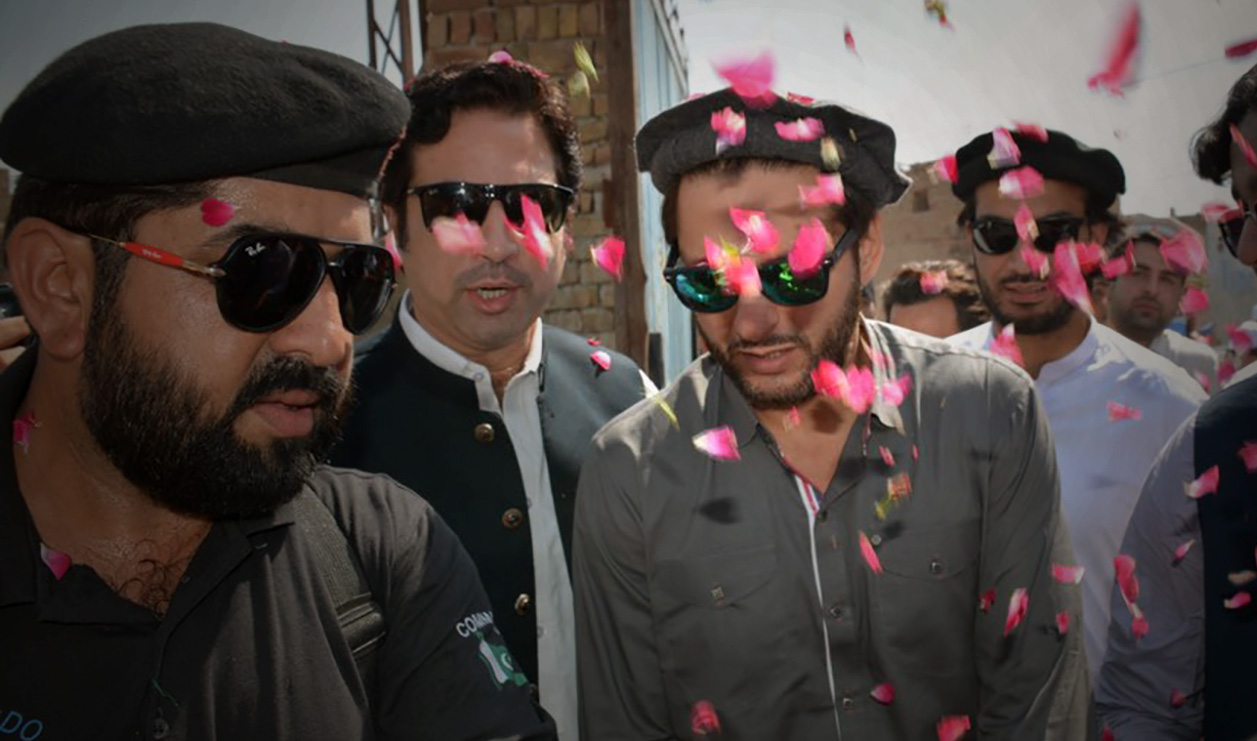 Cricket star Shahid Afridi arrives in Tank, Khyber Pakhtunkhwa on Saturday, Sept. 5, 2020, to inaugurate the renovation project of the district's sole public library. (Photo courtesy: Shahid Afridi Foundation)