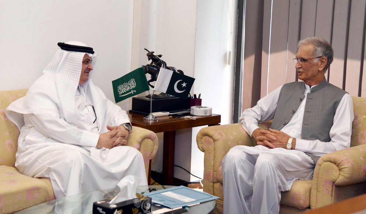 Saudi Arabia's Ambassador to Pakistan Nawaf bin Saeed Al-Maliki called on Federal Minister for Defense Pervez Khattak in Islamabad on September 7, 2020. (PID Photo)