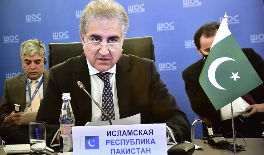 Foreign Minister Shah Mahmood Qureshi is addressing a meeting of the Shanghai Cooperation Organization Council of Foreign Ministers (SCO-CFM) in Moscow on Sept. 10, 2020.