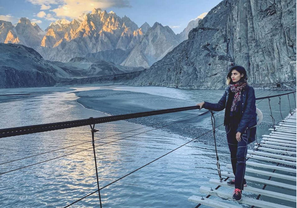 Maria Soomro shares a shot from Passu Suspension Bridge which goes to a remote village in Gilgit-Baltistan called Zarimabad on her Instagram page on September 12, 2020. (Picture courtesy of Maria Soomro)
