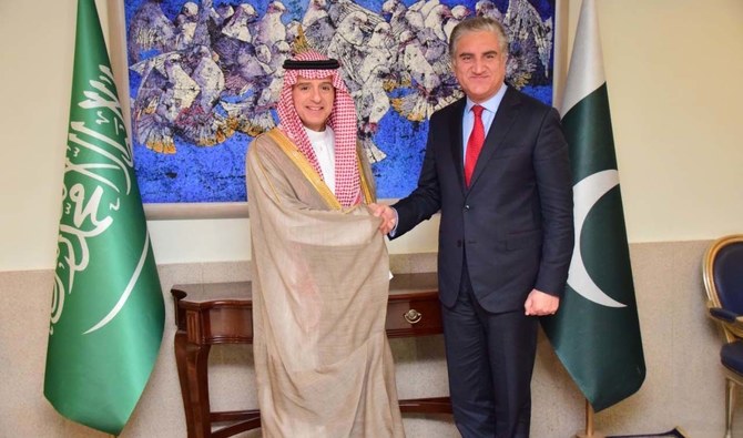 Saudi State Minister for Foreign Affairs Adel Al-Jubeir, left, with Foreign Minister Shah Mahmood Qureshi on March 7, 2019. (Photo courtesy: Foreign Office)