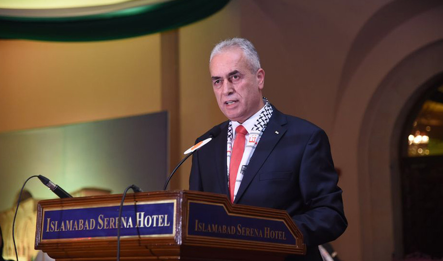 In this file photo, the Ambassador of Palestine to Pakistan, Ahmed Jawad A.A. Rabei, is giving a speech in Islamabad on Dec. 9. 2019. (Photo courtesy: Embassy of Palestine)
