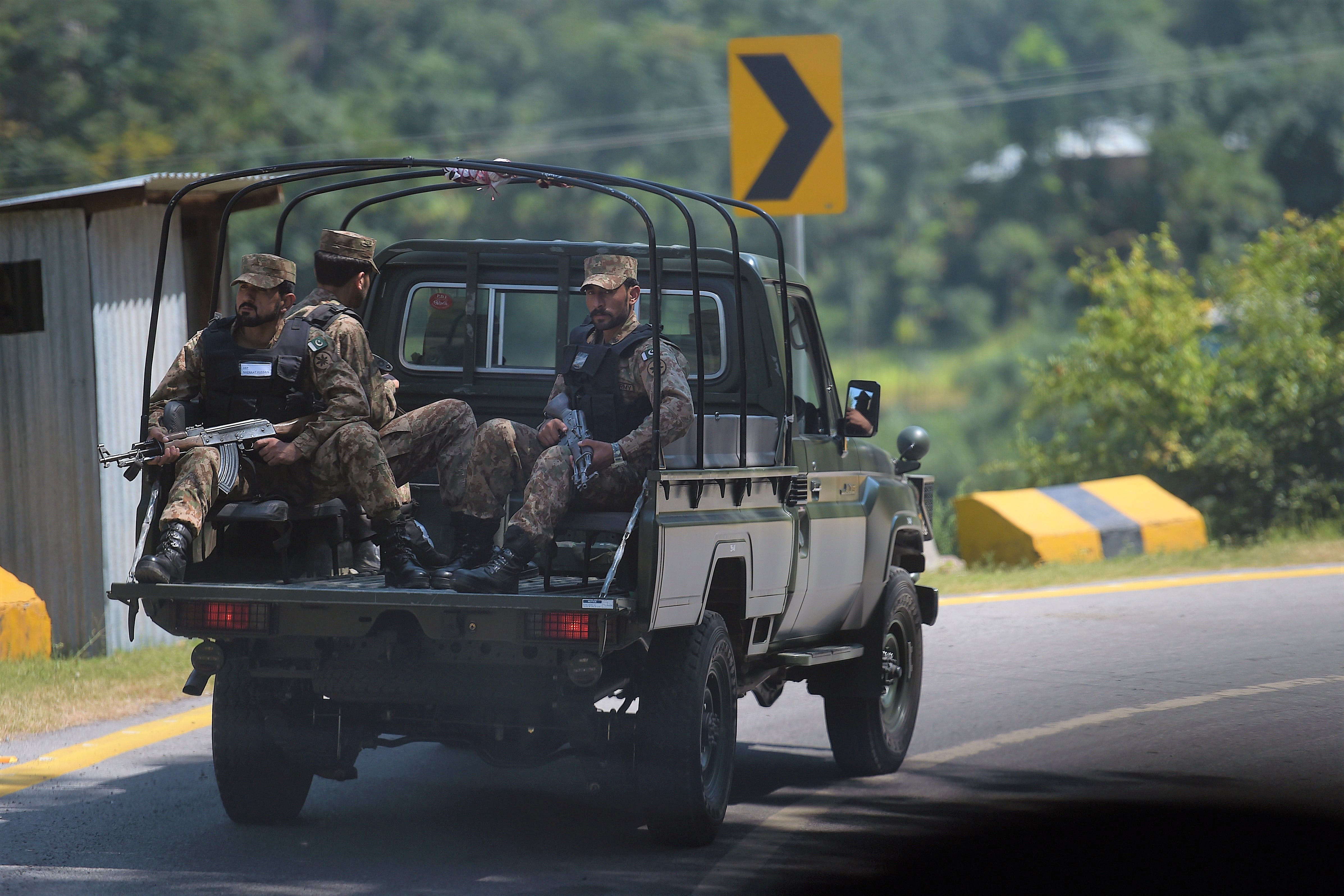 Pakistani troops patrol near the Line of Control (LoC) --- the de facto border between Pakistan and India -- in Chakothi sector, in Pakistan-administered Kashmir on August 29, 2019. (AFP)