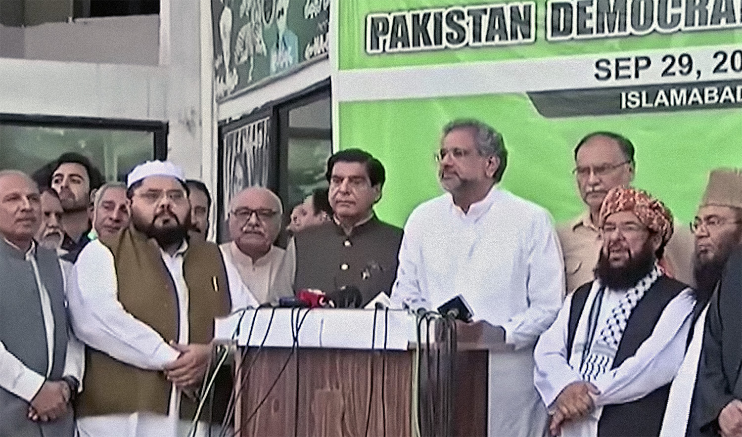 Pakistan Democratic Movement (PDM) leaders during a press conference in Islamabad on Sept. 29, 2020. (Photo courtesy: social media)