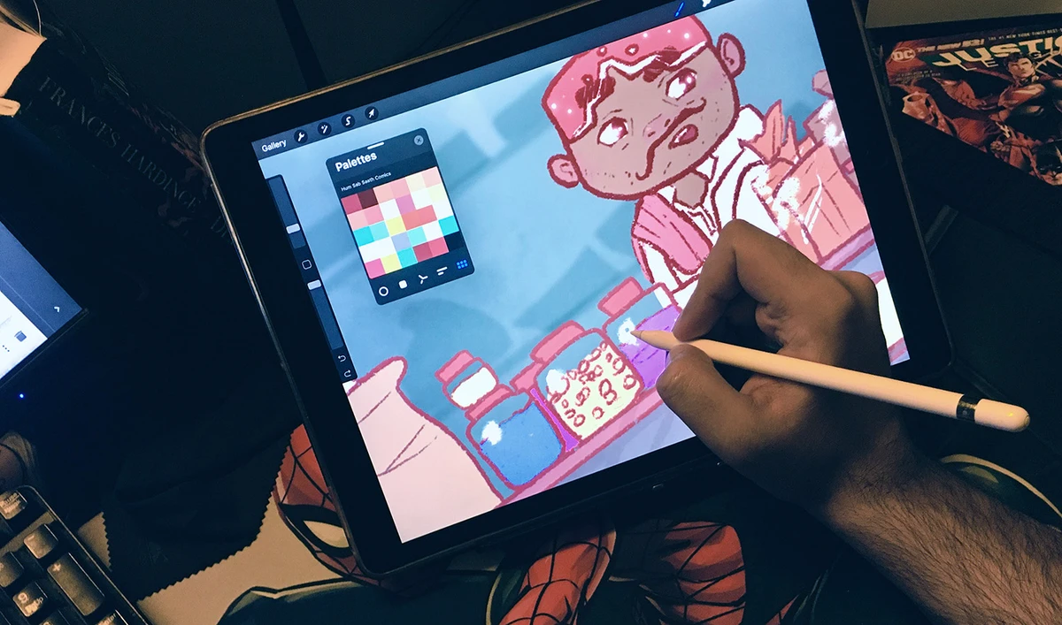 Umair Najeeb Khan illustrates a page of the "Little Master" comic book in Islamabad on Sept. 19, 2020. (Photo courtesy of Umair Najeeb Khan via AN)