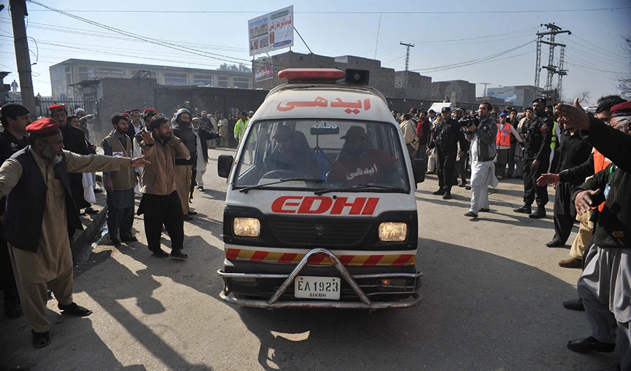 FILE: An ambulance carrying injured victims enters a hospital on January 20, 2016 in Peshawar. (AFP/ File)