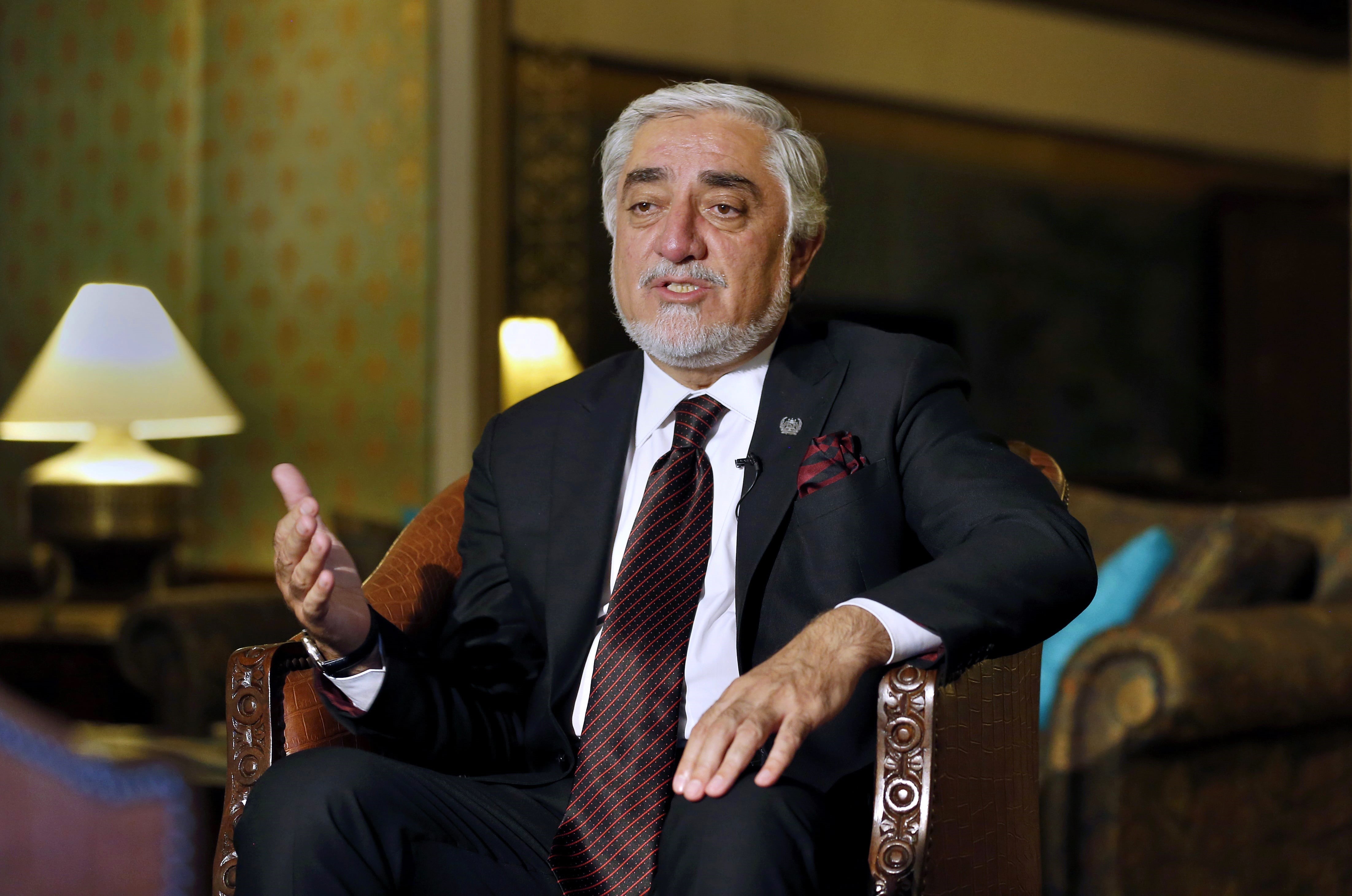 Abdullah Abdullah, chairman of Afghanistan's High Council for National Reconciliation, speaks during an interview with The Associated Press, in Islamabad, Pakistan, Wednesday, Sept. 30, 2020. (AP)
