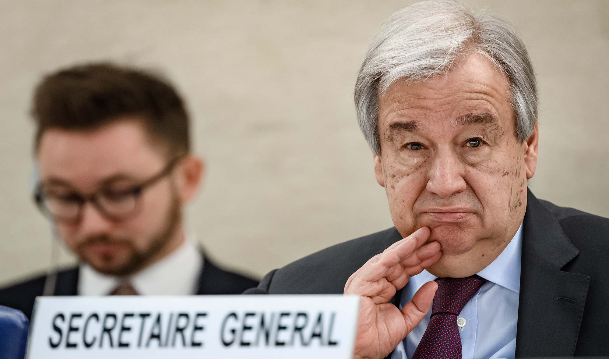 UN Secretary-General Antonio Guterres looks on during the opening of the UN Human Rights Council's main annual session on Feb. 24, 2020 in Geneva. (AFP/File)