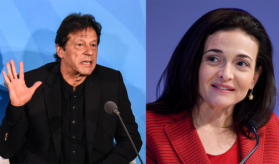 Pakistan's Prime Minister Imran Khan (L) and Facebook’s COO Sheryl Sandberg (R) held a virtual meeting to discuss facebook’s investment and support for digital literacy initiatives in Pakistan on October 9, 2020. (Photos from AFP)