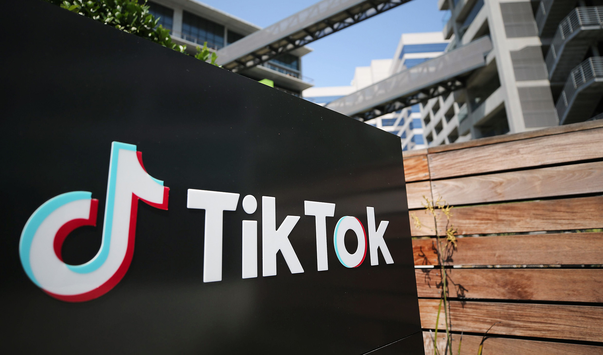 TikTok logo is displayed outside its office in Culver City, California on Aug. 27, 2020. (AFP)