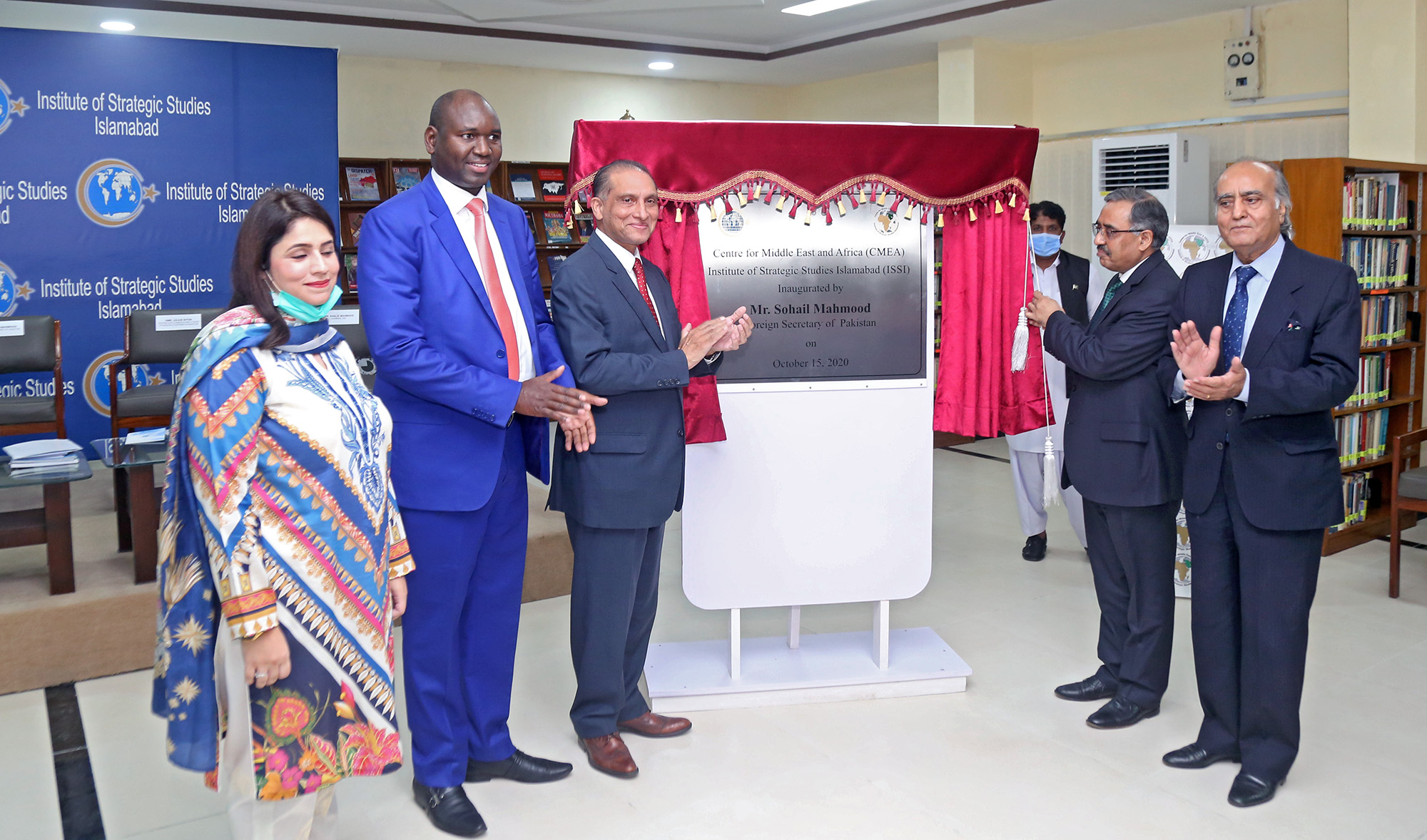Pakistan's foreign secretary Sohail Mahmood inaugurates the Centre for Middle East and Africa at the Institute of Strategic Studies Islamabad on October 15, 2020. (Picture Courtesy: Institute of Strategic Studies Islamabad)