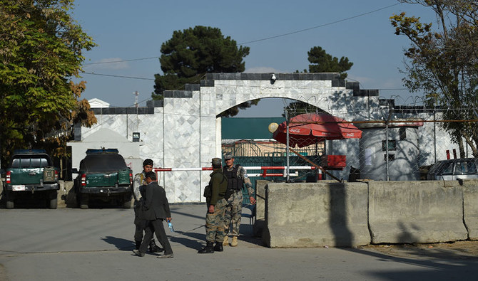 Afghan police personnel stand guard outside Pakistan's embassy, in Kabul on November 4, 2019. (AFP)