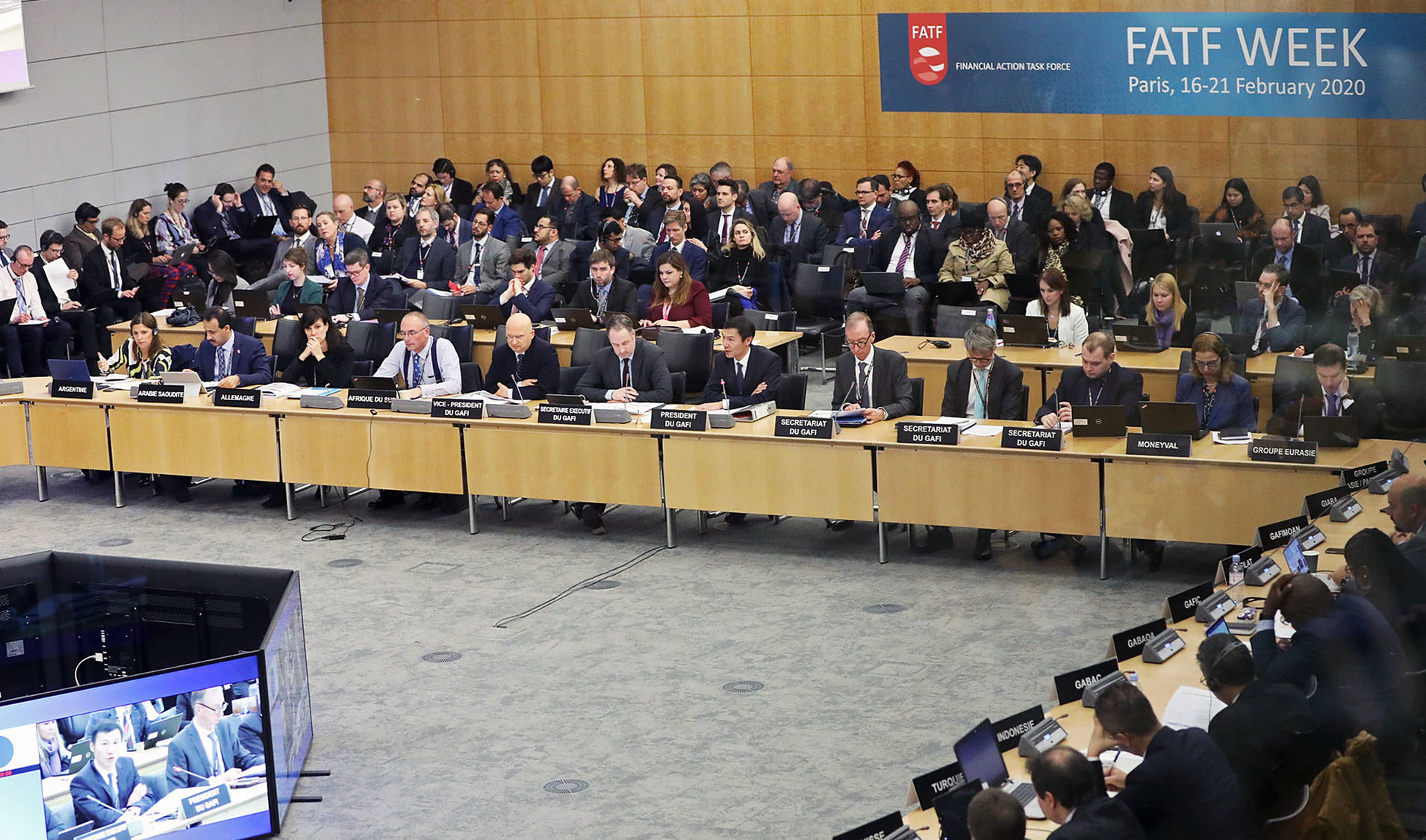 This file photo shows a Financial Action Task Force plenary session in progress on Feb. 19, 2020 in Paris. (Photo courtesy: FATF)