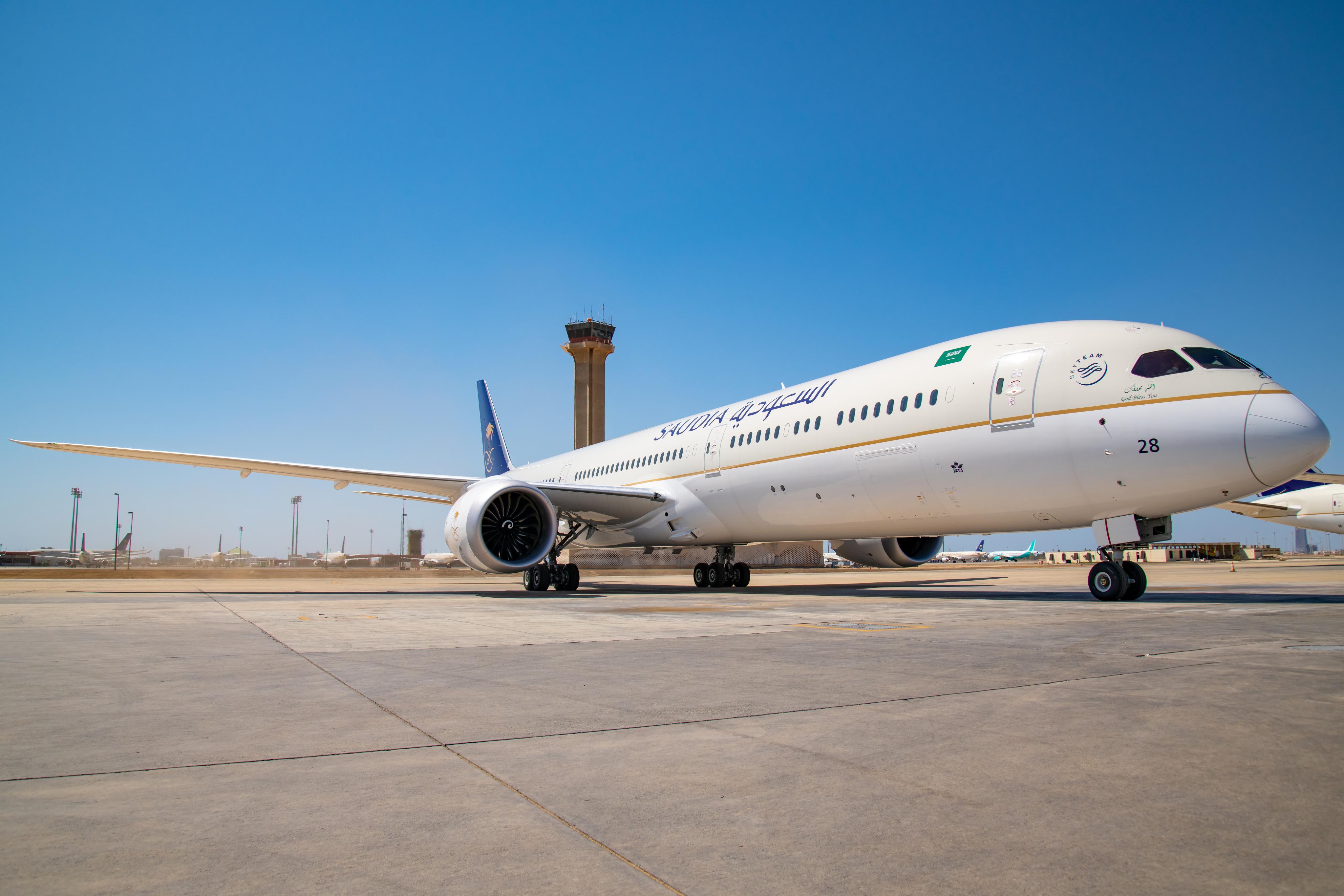 In this photo shared by Saudi Arabia's national flag carrier on October 14, 2020, Saudia's new Dreamliner aircraft is seen at the Riyadh airport. (Photo courtesy: Saudia)