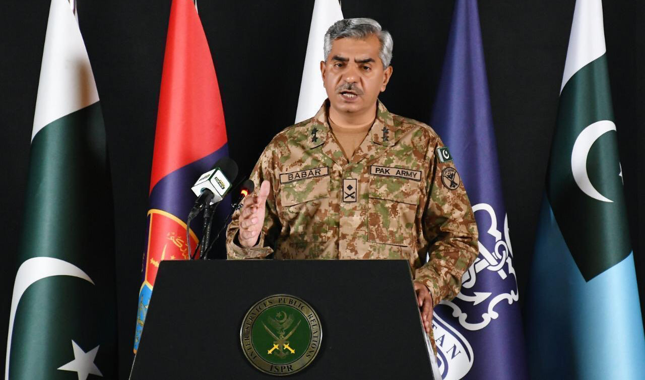 Inter-Services Public Relations (ISPR) director general Maj. Gen. Babar Iftikhar speaks during a press conference at the Pakistan Army headquarters in Rawalpindi on Feb. 27, 2020. (Photo courtesy: ISPR/File)