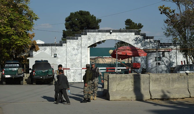 Afghan police personnel stand guard outside Pakistan's embassy, in Kabul on November 4, 2019. (AFP)