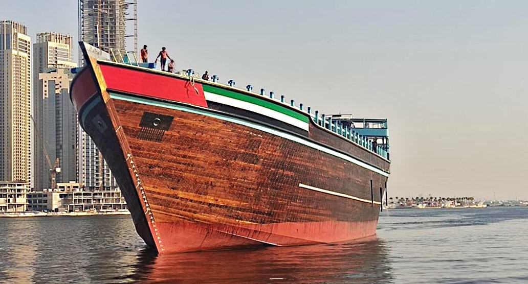 The world’s largest wooden dhow, Obaid, is docked at Deira wharfage in Dubai. (Photo courtesy: Guinness World Records)