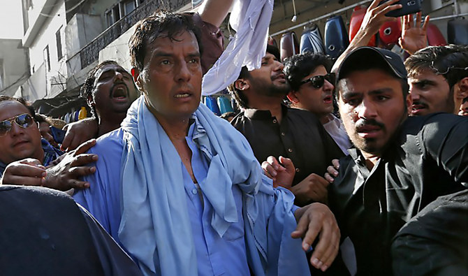 Mohammad Safdar, center, son-in-law of former prime minister Nawaz Sharif leads a rally in Rawalpindi on July 8, 2018. (AP/File)