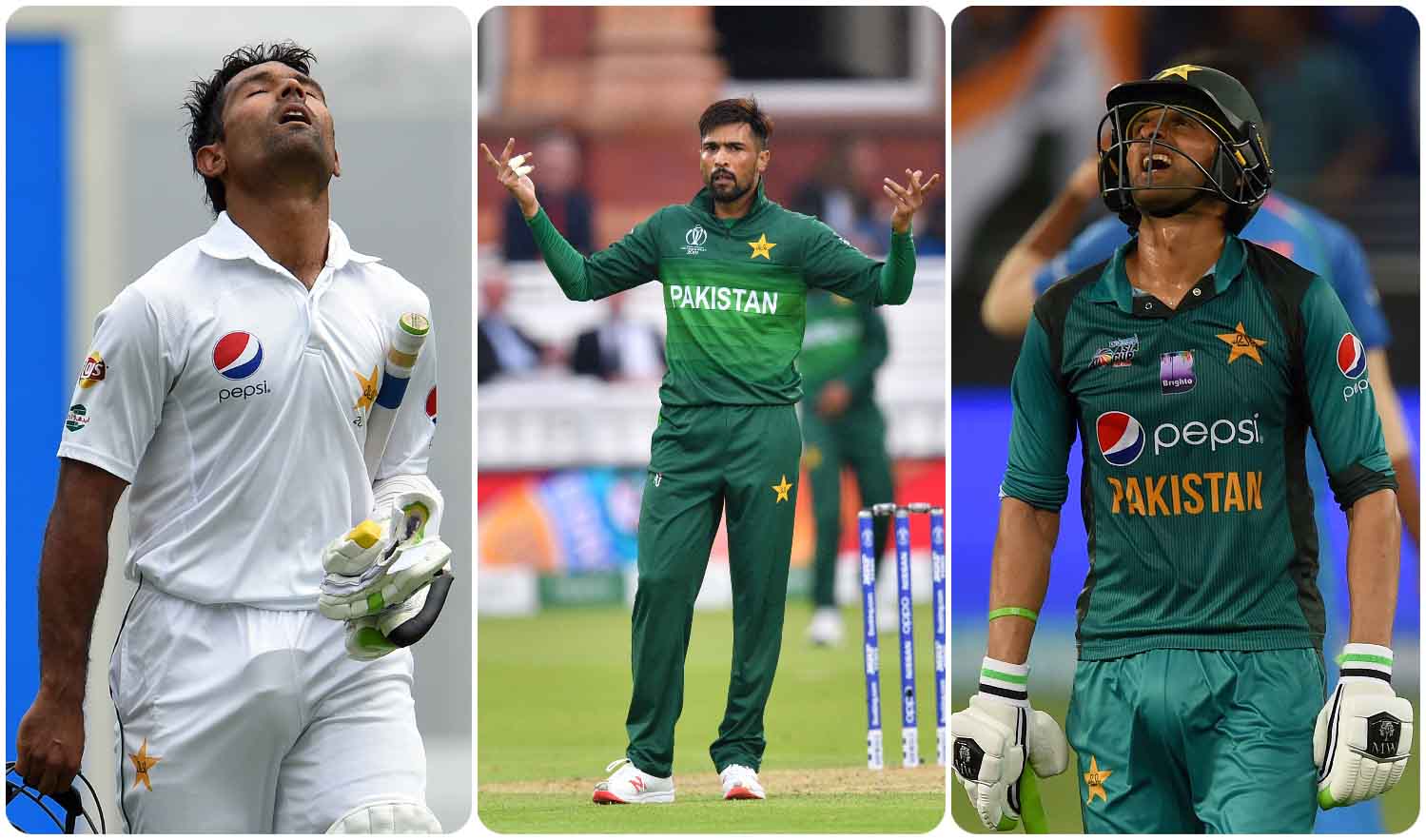 From left: Asad Shafiq, Muhammad Amir, Shoaib Malik. (AFP photos)