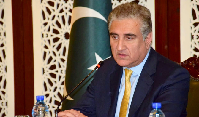 Pakistani Foreign Minister Shah Mahmoud Quraishi talking at a press conference in Islamabad on February 26, 2019. (Ministry of Foreign Affairs)