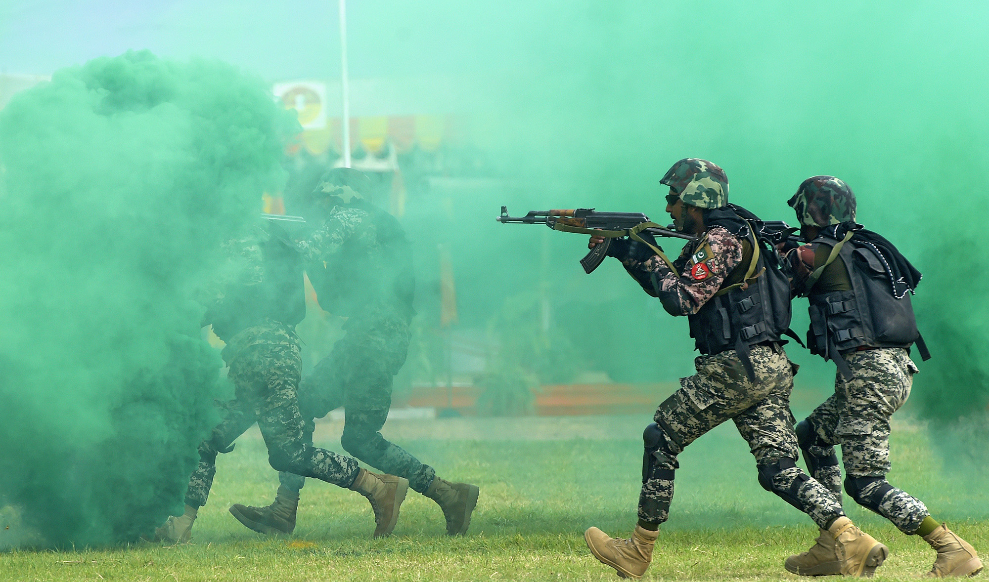 Pakistani soldiers take part in a drill in Peshawar on Sept. 5, 2019. (AFP/File)