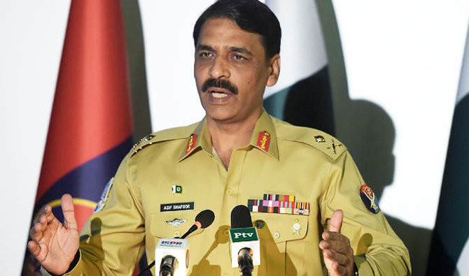 In this April 17, 2017 photo former Pakistan's army spokesman Maj. Gen. Asif Ghafoor addresses a news conference in Rawalpindi, Pakistan. (AP)