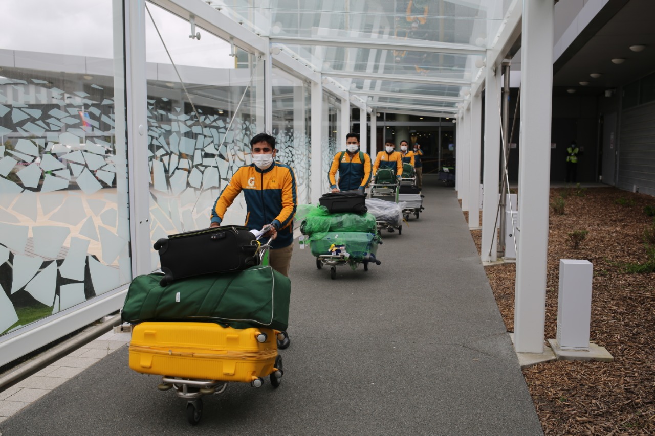 Pakistan cricket team players photographed upon reaching Christchurch, New Zealand on November 24, 2020. (Photo Courtesy: PCB)