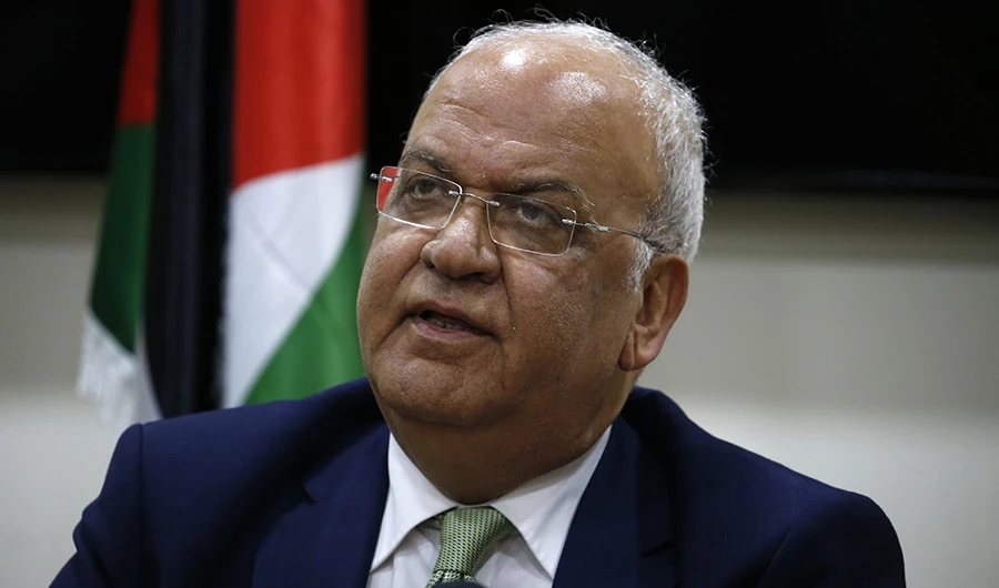 In this file photo, Saeb Erekat, secretary general of the Palestine Liberation Organization (PLO), addresses the media on January 30, 2019. (AFP)