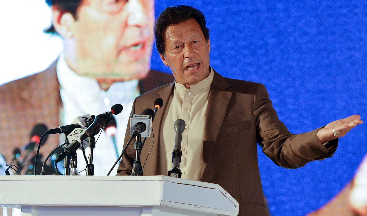 Pakistan's Prime Minister Imran Khan during a speech in Islamabad on Feb. 17, 2020. (AFP/File)