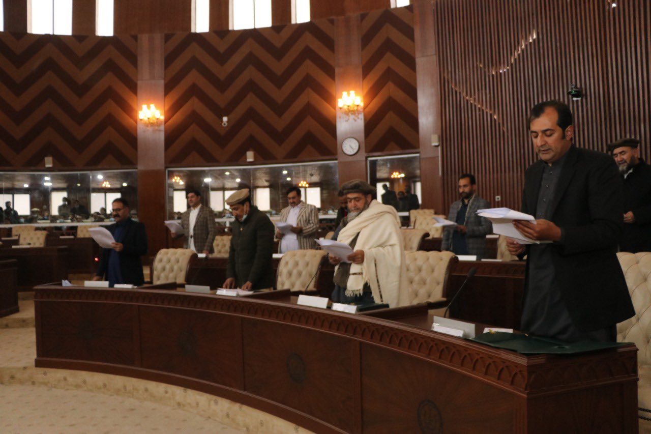 In this photo, Pakistan Tehreek-i-Insaf's leader Khalid Khurshid is seen taking oath as a member of national assembly of Gilgit Baltistan on November 27, 2020. (Photo Courtesy: Khalid Khurshid Twitter)