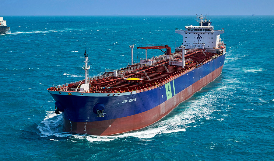 This undated photo released by AERIAL PHOTOGRAPHER SG shows the Singapore-flagged oil tanker BW Rhine. The BW Rhine suffered an explosion early Monday, Dec. 14, 2020 after being hit by "an external source," off Saudi Arabia's port city of Jeddah, a shipping company said. (AP)