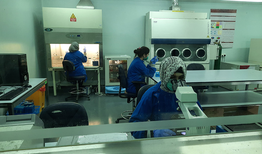 Dow University of Health Sciences (DUHS) researchers work on an intravenous immunoglobulin (C-IVIG) therapy project in Karachi, Pakistan, on December 11, 2020. (AN photo)
