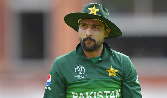 Pakistan's Mohammad Amir looks on during the 2019 Cricket World Cup group stage match between Pakistan and Bangladesh at Lord's Cricket Ground in London on July 5, 2019. (AFP)