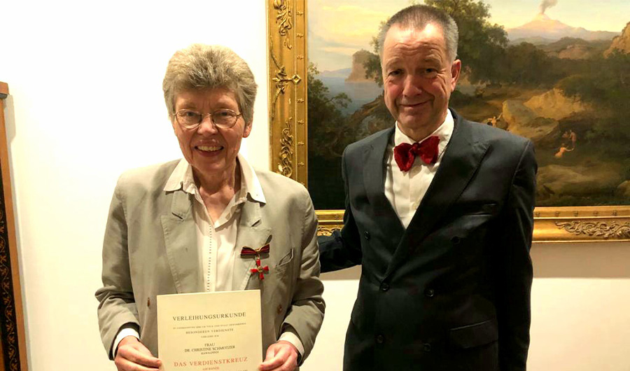 German Ambassador to Pakistan Bernhard Schlagheck presented the German “Order of Merit” to Dr Chris Schmotzer in Islamabad on December 17, 2020. (Photo Courtesy – German Embassy)