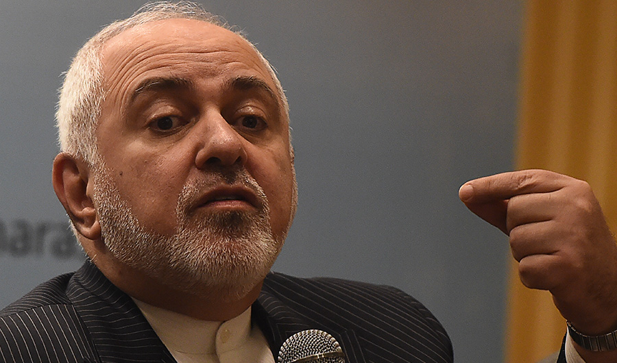 Iran's Foreign Minister Mohammad Javad Zarif addressees a gathering in Mumbai on January 17, 2020. (AFP)