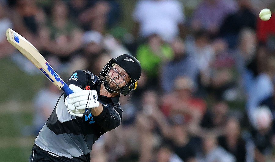 New Zealand batsman Devon Conway plays a shot during the third T20 cricket match between New Zealand and Pakistan at McLean Park in Napier on December 22, 2020. (AFP)