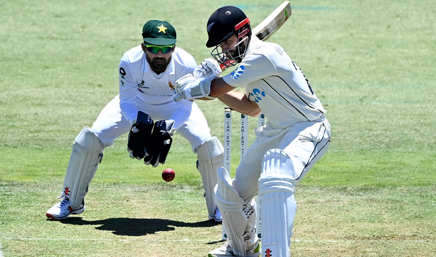 New Zealand's Kane Williamson bats during play on day one of the first cricket test between Pakistan and New Zealand at Bay Oval, Mount Maunganui, New Zealand, Saturday, Dec. 26, 2020. (AP)