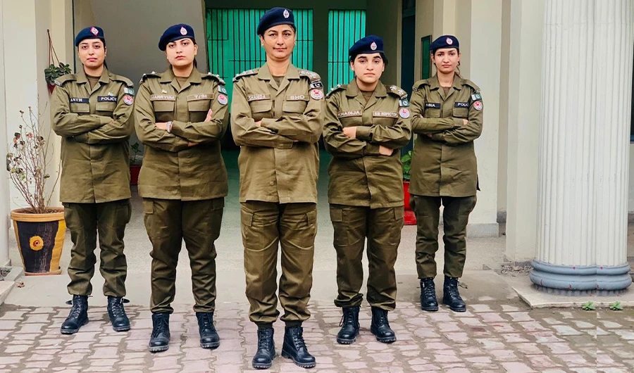 Policewomen who operate the Rawalpindi Police harassment reporting hotline, in Rawalpindi, Pakistan, on December 7, 2020. (Photo courtesy: Rawalpindi Police)