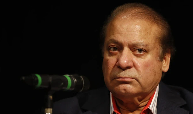 Pakistan's former prime minister Nawaz Sharif speaks during a UK PMLN Party Workers Convention meeting with supporters in London on July 11, 2018. (AFP/file)