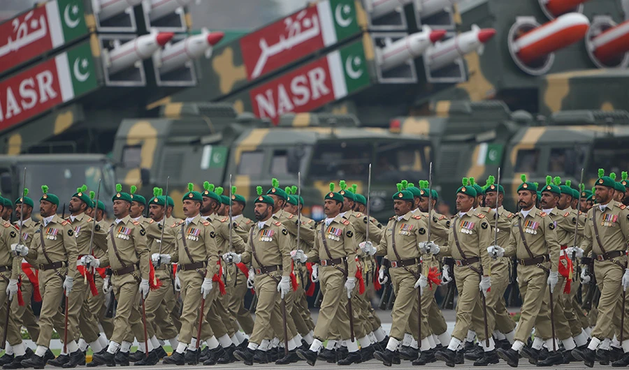 Pakistan troops march during the Pakistan Day parade in Islamabad on March 23, 2019. - Pakistan National Day commemorates the passing of the Lahore Resolution, when a separate nation for the Muslims of The British Indian Empire was demanded on March 23, 1940. (AFP/ File photo)